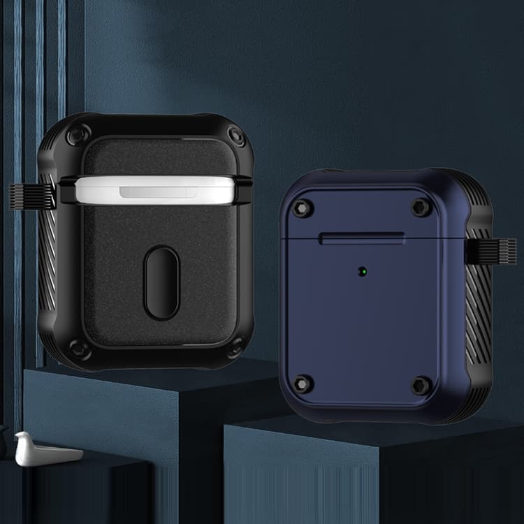 Custodia protettiva per auricolari AirPods 1/2 con ali in TPU + PC (Nero Blu) - Immagine 1