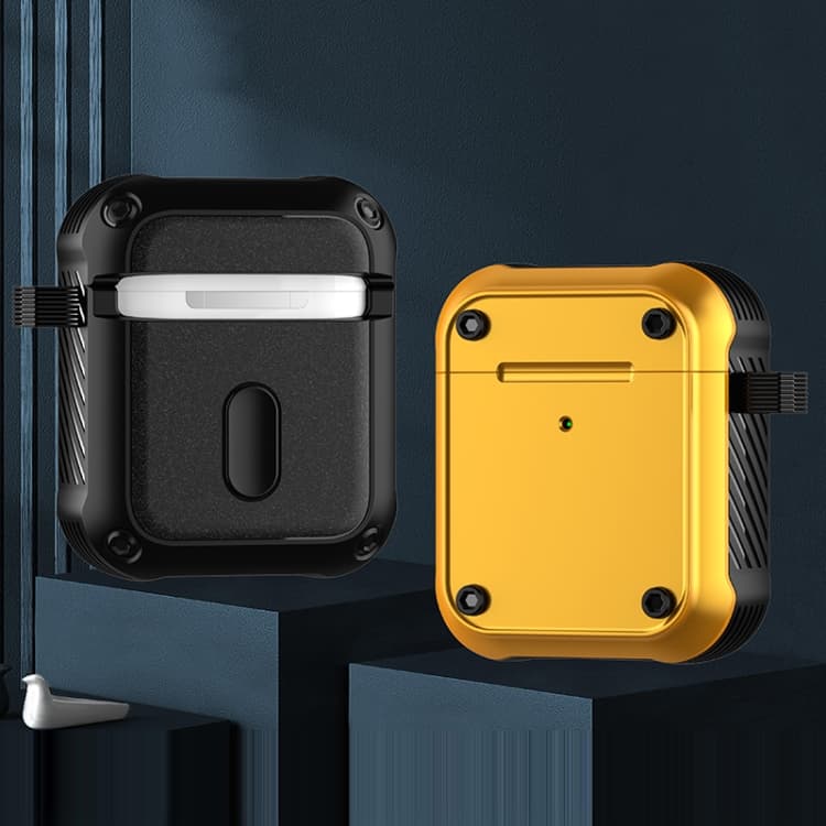Per AirPods 1/2 Ala TPU + PC Custodia Protettiva Antishock per Auricolari (Giallo Nero) - Immagine 1
