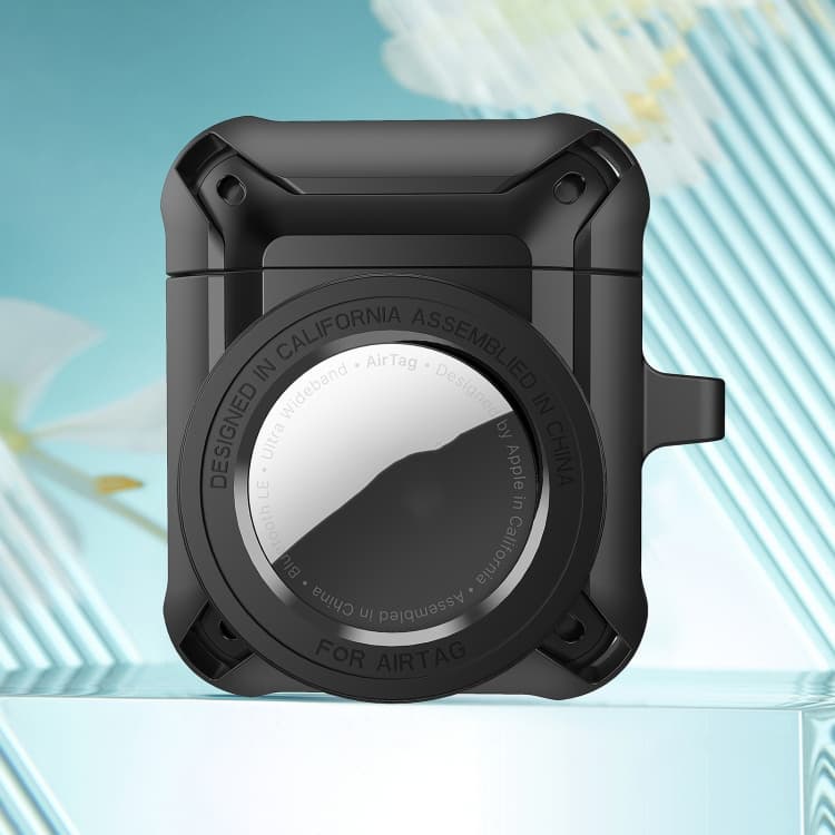 Custodia protettiva per auricolari wireless AirPods 1/2 con custodia AirTag (Nero) - Immagine 1