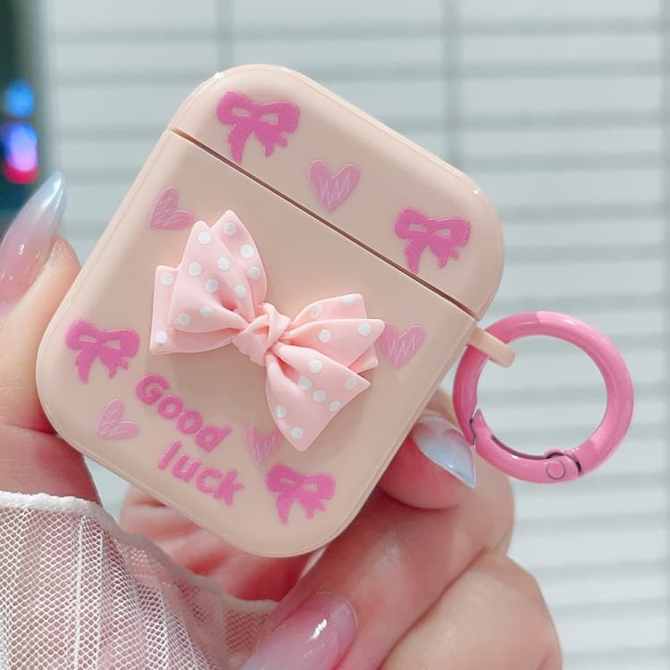 Custodia protettiva per auricolari Bluetooth AirPods 2/1 con fiocco a pois 3D (Rosa) - Immagine 1