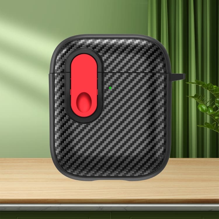 Per AirPods 2/1 Custodia per auricolari wireless con texture in fibra di carbonio e lucchetto di sicurezza (Rosso) - Immagine 1