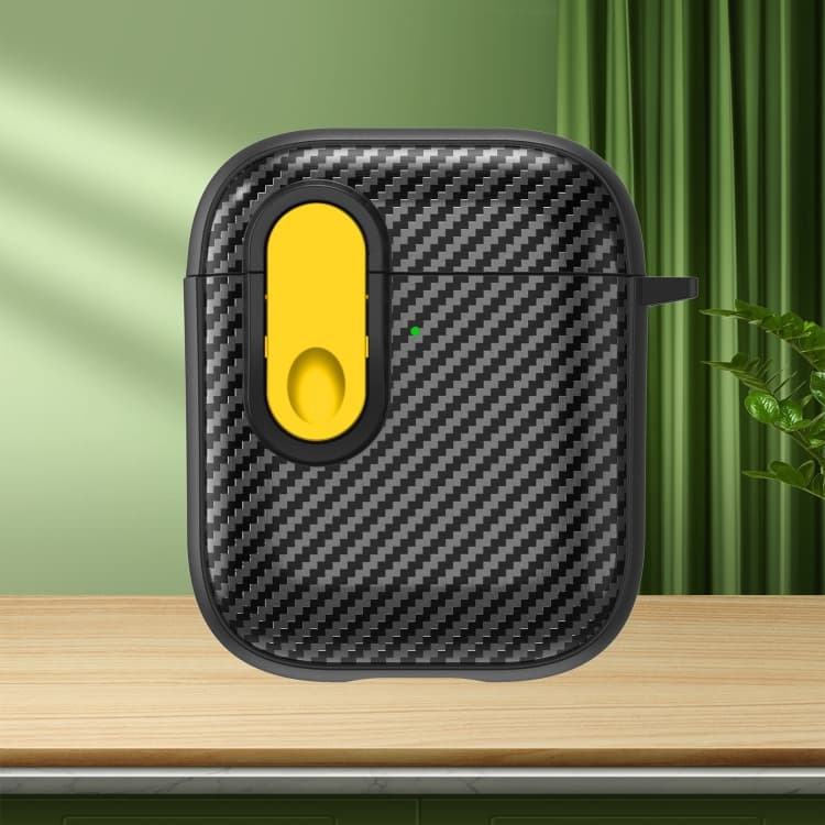 Per AirPods 2/1 Custodia per auricolari wireless con texture in fibra di carbonio e lucchetto di sicurezza (Giallo) - Immagine 1