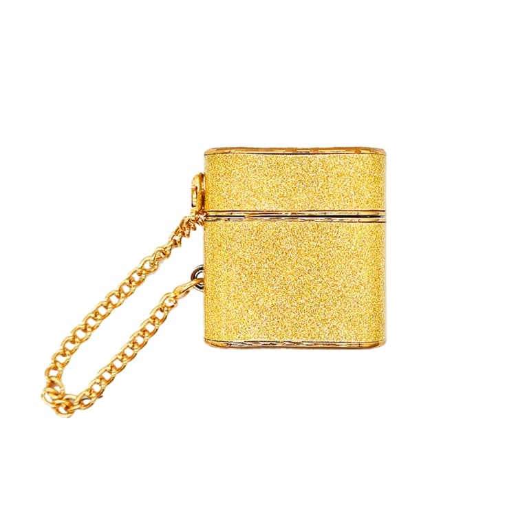 Custodia protettiva per auricolari Bluetooth in pelle glitterata cilindrica per AirPods 2/1 (Oro) - Immagine 1
