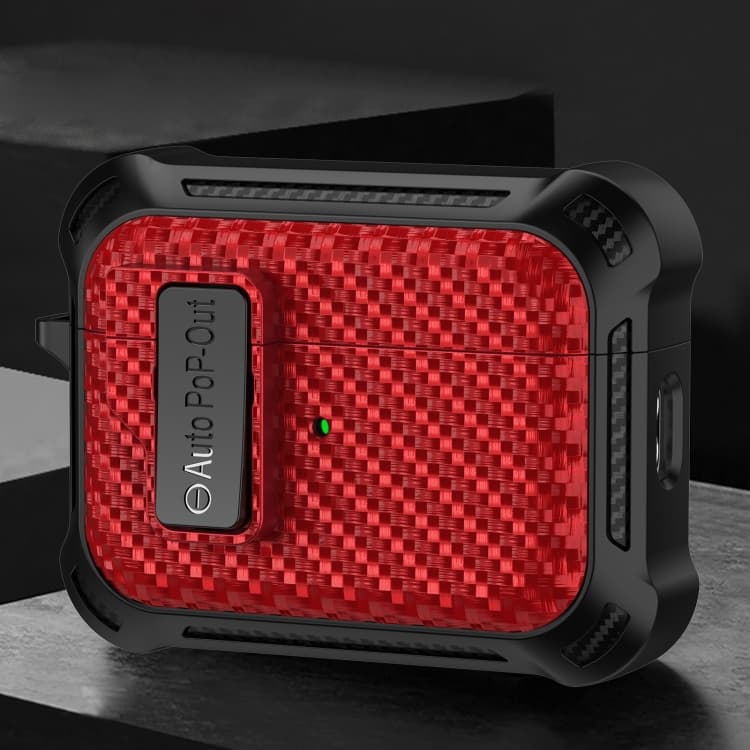 Custodia protettiva in fibra di carbonio Alpha per AirPods 3, auricolari wireless Bluetooth (rossa) - Immagine 1