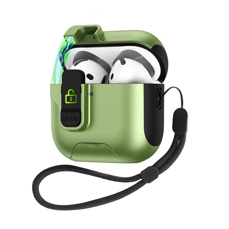 Custodia per AirPods 3 con coperchio a comparsa automatica e blocco a scorrimento (Verde militare) - Immagine 1