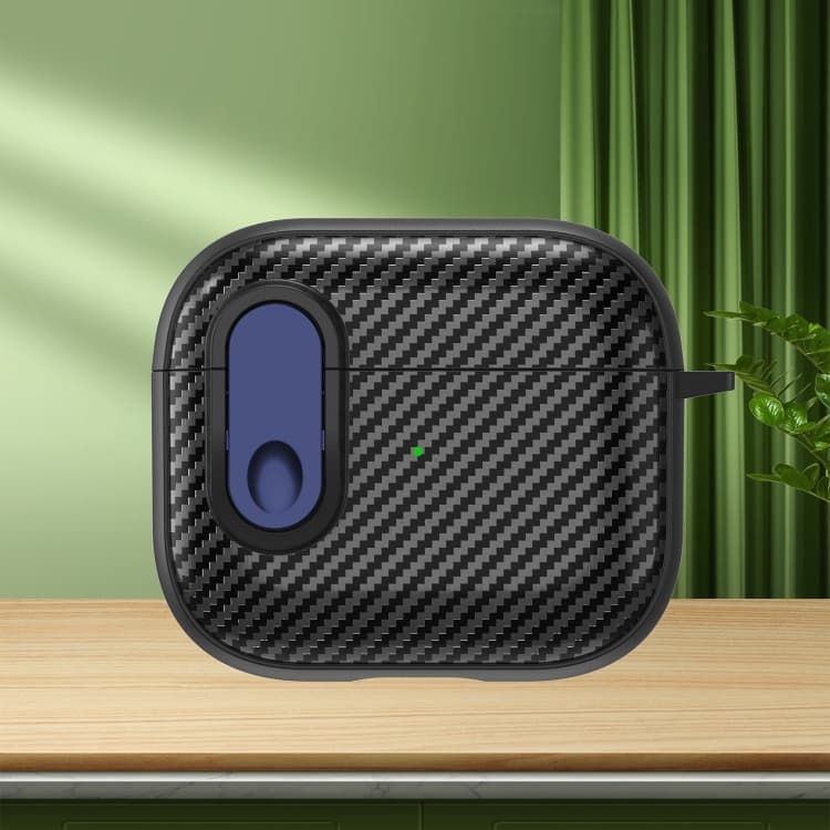Custodia per AirPods 3 con texture in fibra di carbonio e lucchetto di sicurezza (Blu) - Immagine 1