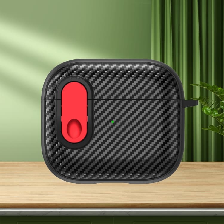 Custodia per AirPods 3 con texture in fibra di carbonio e lucchetto di sicurezza (Rosso) - Immagine 1
