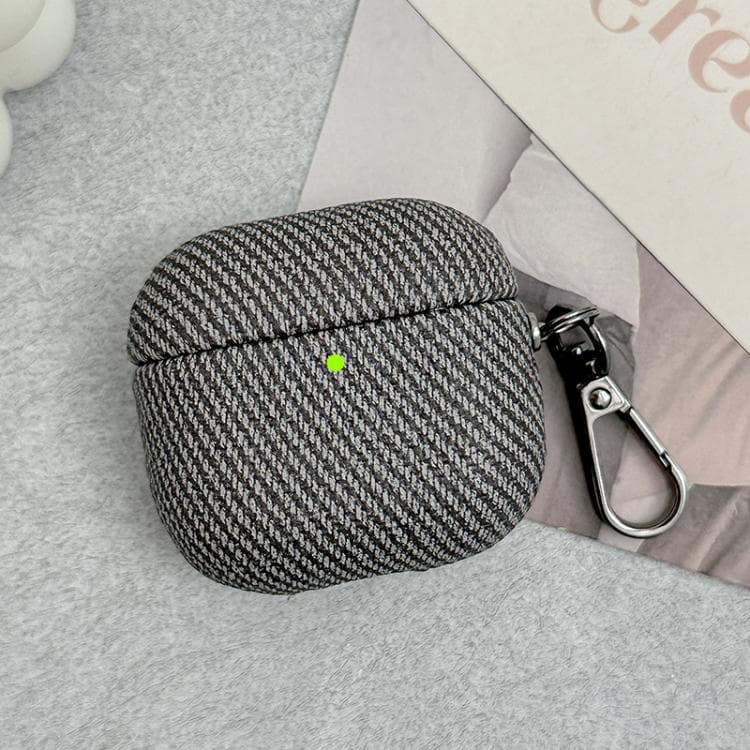 Custodia protettiva in pelle diagonale a strisce per AirPods 3 (Nero) - Immagine 1
