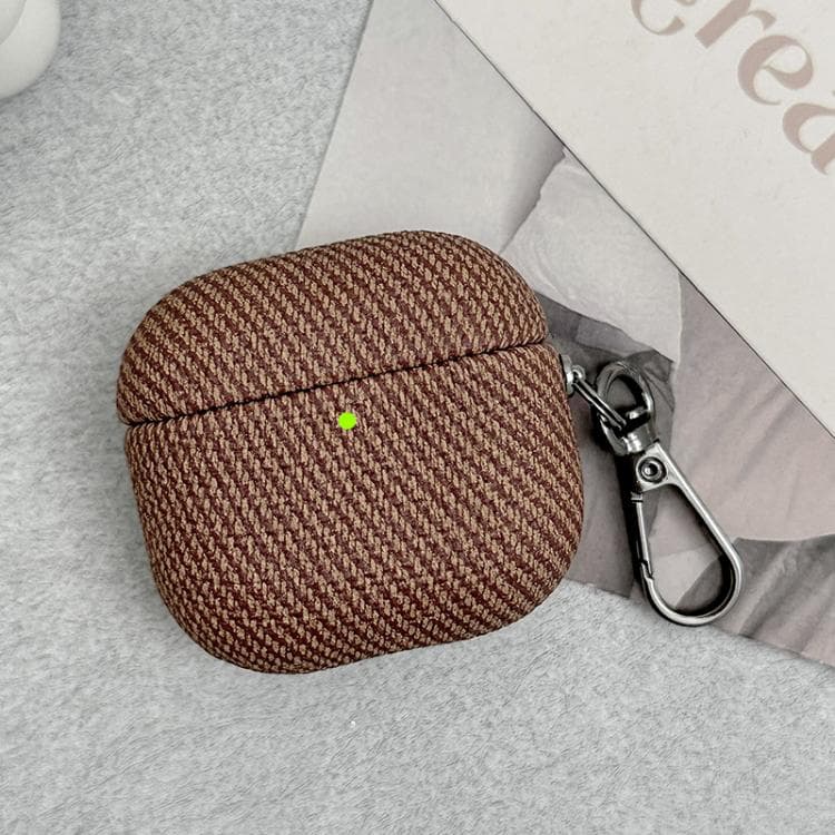 Custodia protettiva in pelle diagonale a strisce per AirPods 3 (caffè scuro) - Immagine 1