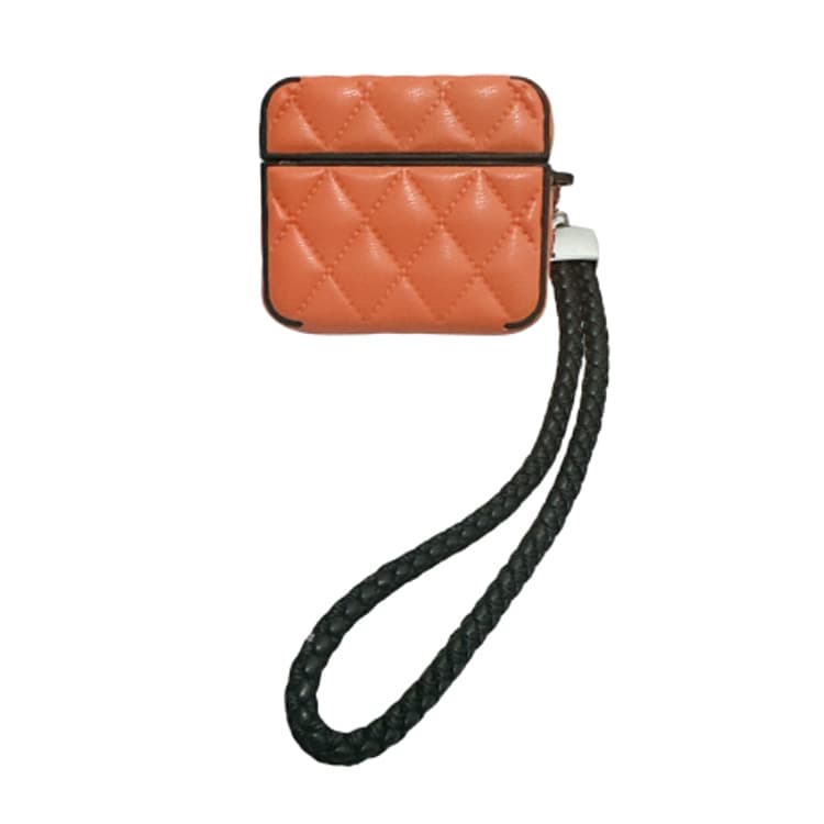 Custodia in PU con texture piumino per AirPods 3, custodia per auricolari con laccetto (Marrone) - Immagine 1