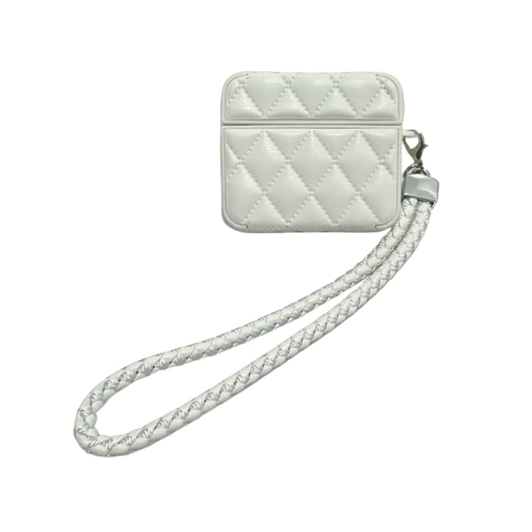 Custodia in PU con texture effetto piumino per AirPods 3 con cordino (Bianco) - Immagine 1
