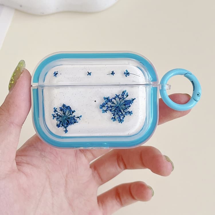 Custodia in TPU per AirPods 3 con glitter, fiocchi di neve, fiori secchi e resina epossidica (Blu scuro) - Immagine 1