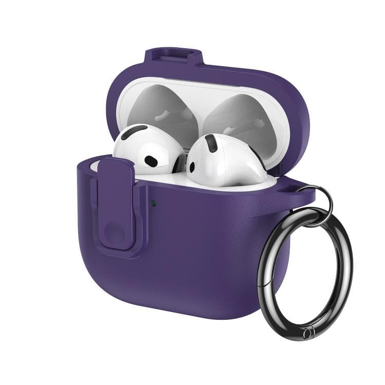 Custodia per auricolari AirPods 3 in similpelle granulata TPU con gancio ad anello (viola lavanda) - Immagine 1