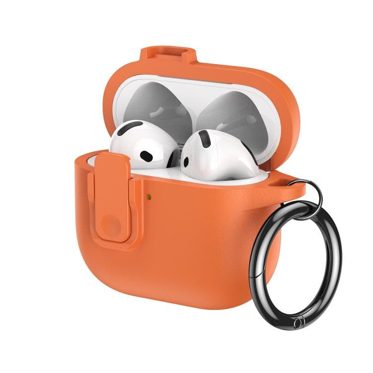 Custodia per auricolari AirPods 3 in TPU effetto pelle scamosciata con gancio ad anello (Arancio Vitalità) - Immagine 1