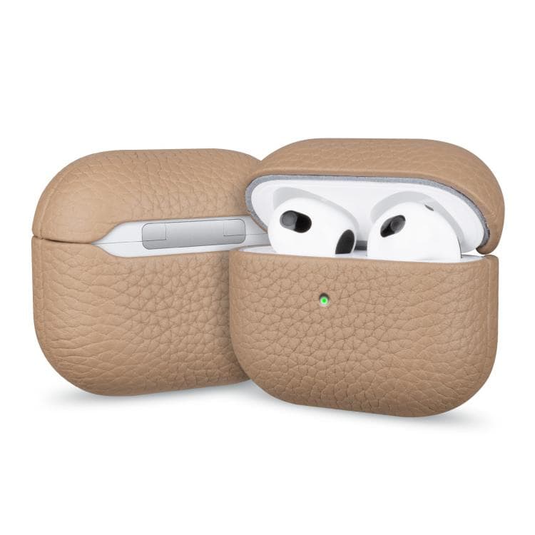Custodia protettiva in pelle genuina grana litchi per AirPods 3 (Cachi) - Immagine 1