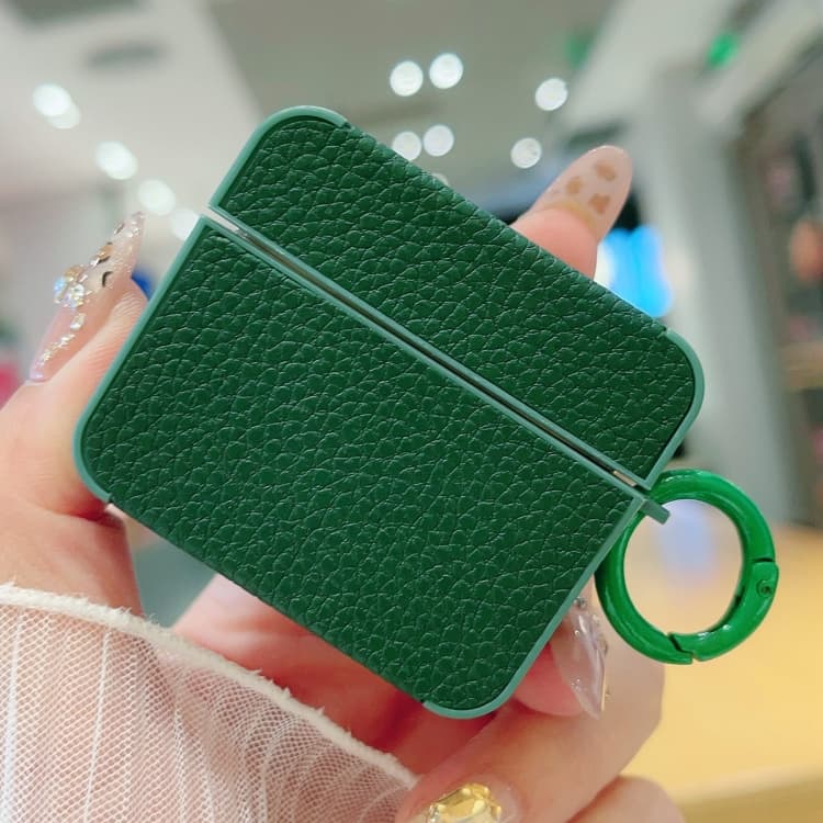 Adesivo in pelle con texture litchi per custodia protettiva AirPods 3 (verde nerastro) - Immagine 1