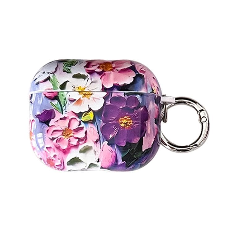 Custodia per auricolari AirPods 3 con adesivo a olio TPU e motivo floreale (Viola) - Immagine 1