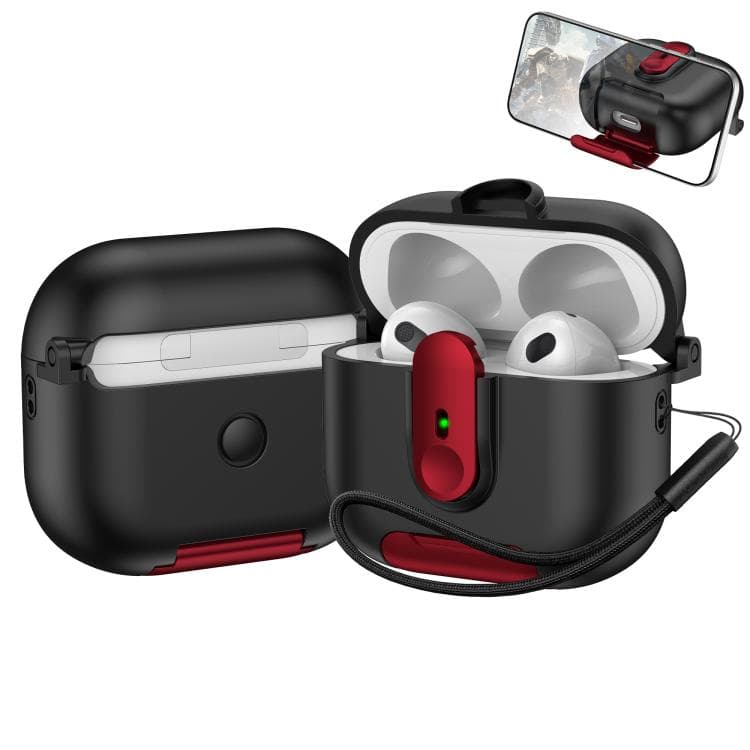 Supporto monopezzo per AirPods 3 con custodia per auricolari wireless e laccetto (Nero Rosso) - Immagine 1