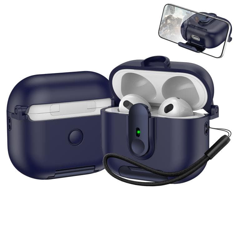 Supporto monopezzo per AirPods 3 Custodia per auricolari wireless con laccetto (Blu scuro) - Immagine 1