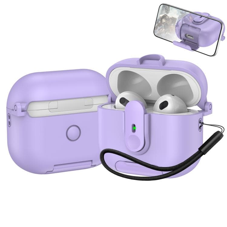 Supporto monopezzo per AirPods 3 con custodia per auricolari wireless e laccetto (Viola) - Immagine 1