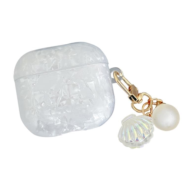 Custodia per AirPods 3 con guscio texture perla e gancio (Bianco) - Immagine 1