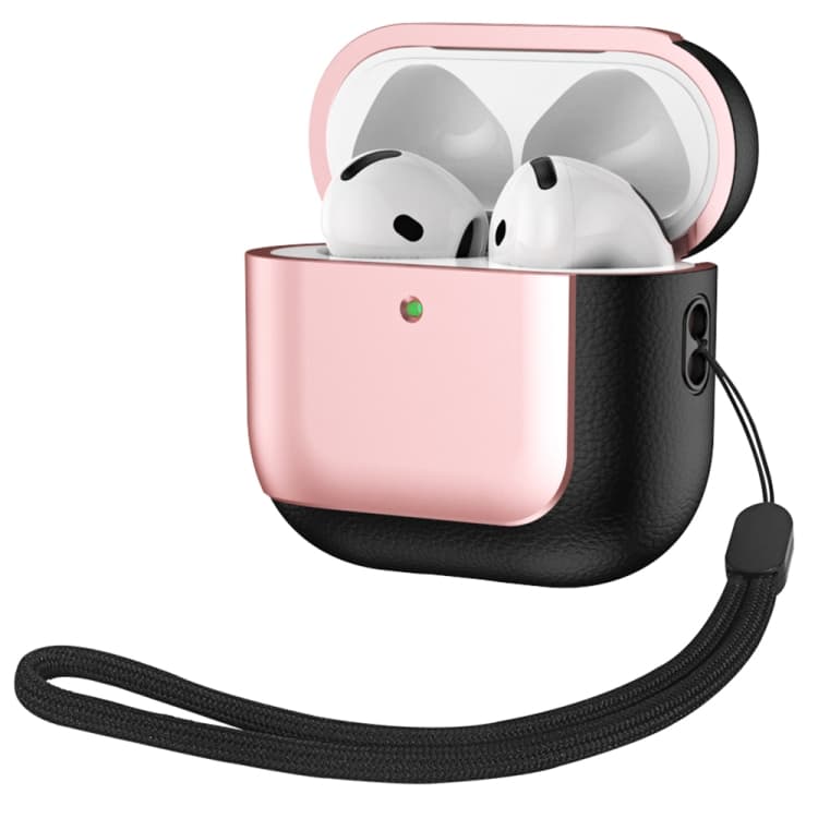 Custodia protettiva in pelle elettroplaccata con texture per auricolari wireless AirPods 4 ANC (Rosa Oro) - Immagine 1