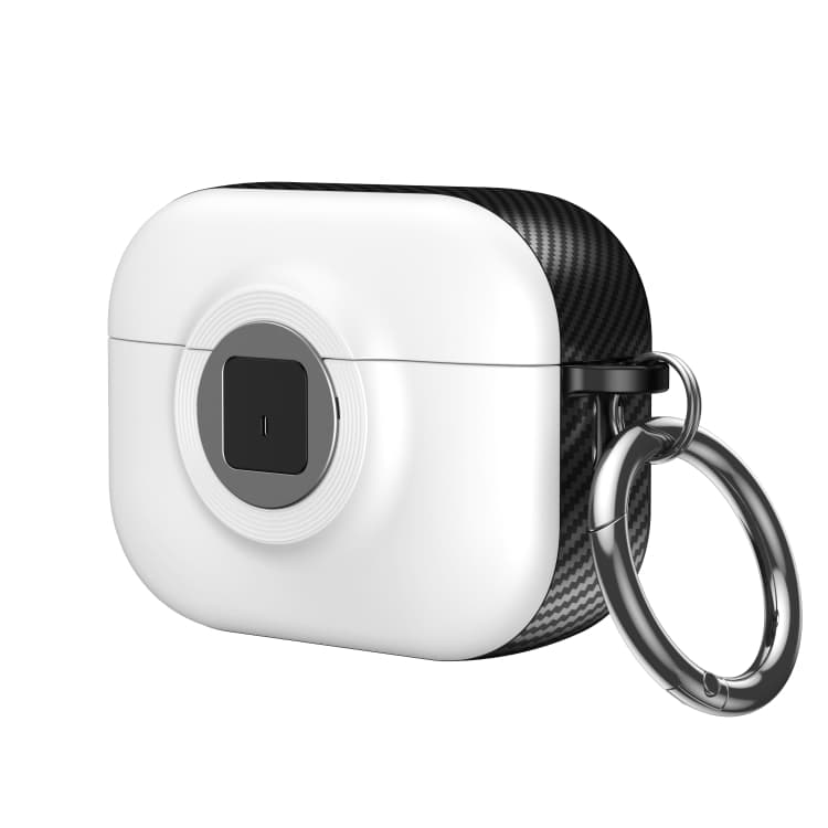 Custodia per AirPods 4 Serie Fotocamera PC + TPU Antishock in Fibra di Carbonio (Bianco) - Immagine 1