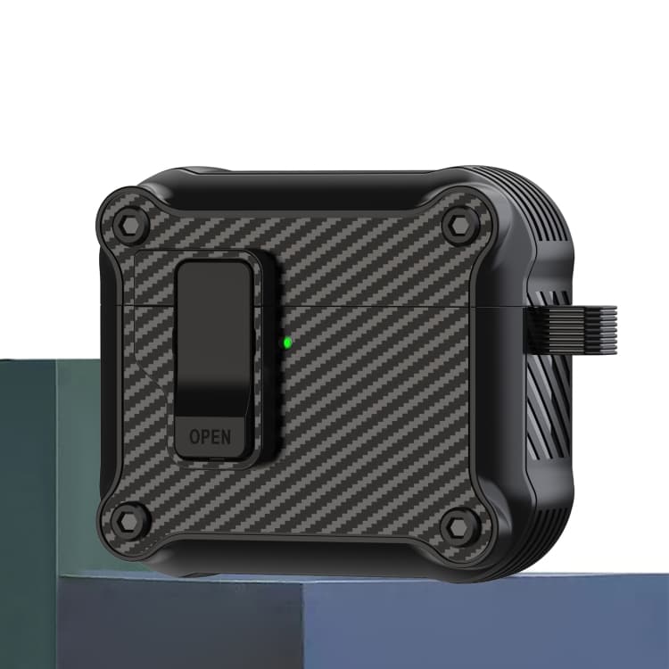 Custodia protettiva per AirPods 4 in fibra di carbonio con chiusura magnetica automatica (Nero) - Immagine 1