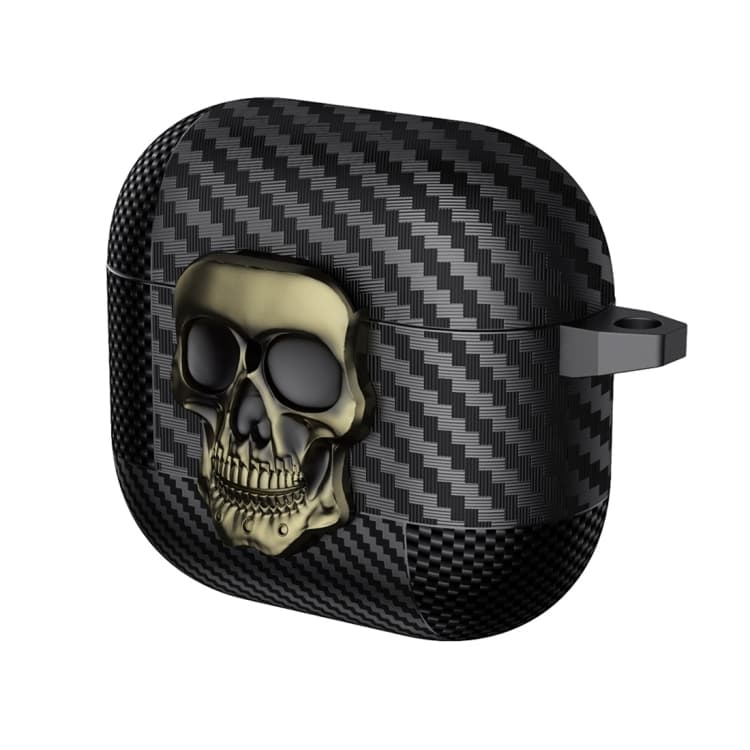 Custodia protettiva per auricolari Bluetooth AirPods 4 con motivo teschio in fibra di carbonio e lucchetto (Rame) - Immagine 1
