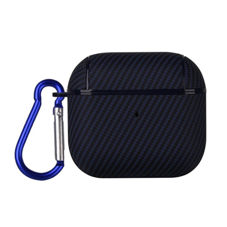 Custodia in PU con texture in fibra di carbonio per AirPods 4 con gancio (Blu) - Immagine 1