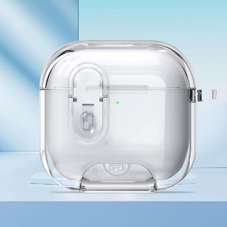 Custodia trasparente con gancio e supporto per AirPods 4, custodia di sicurezza con lucchetto per auricolari wireless (trasparente) - Immagine 1