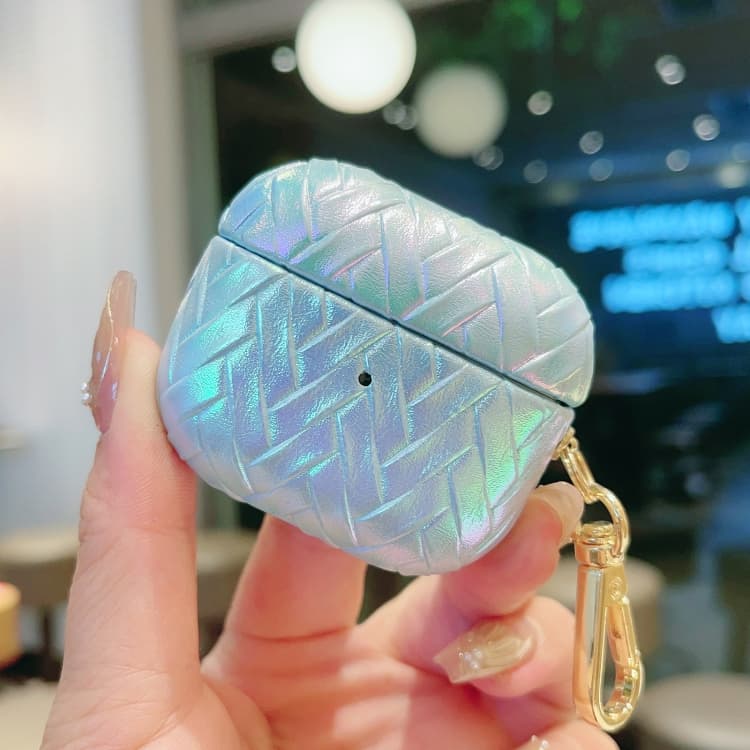 Custodia per AirPods 4 in PC con texture colorata intrecciata e moschettone (Blu) - Immagine 1