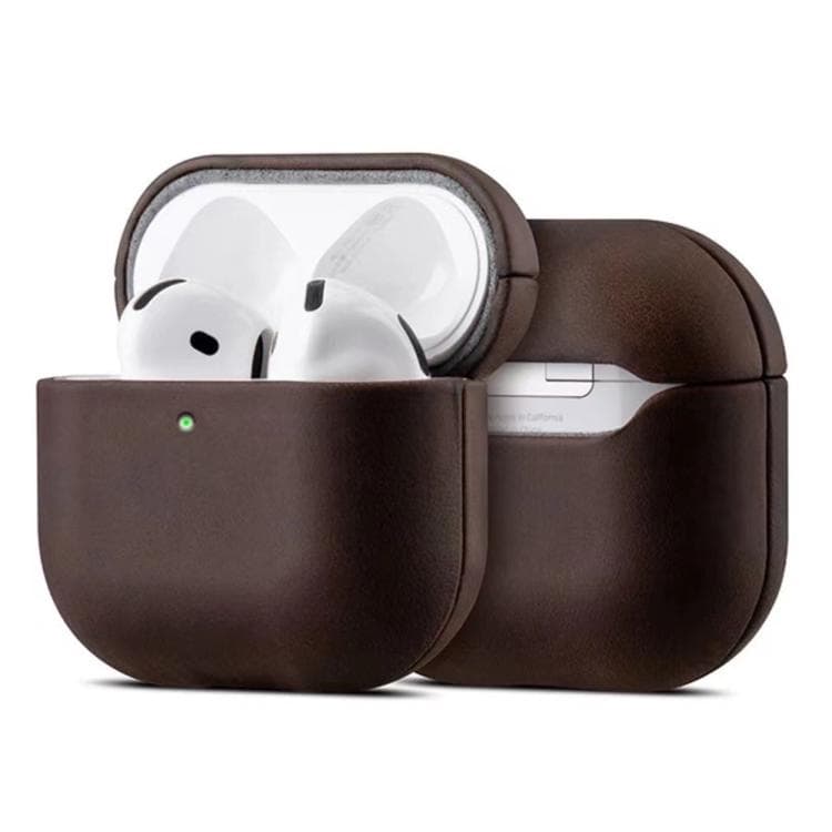 Custodia protettiva in pelle genuina Crazy Horse per auricolari AirPods 4 (Marrone scuro) - Immagine 1
