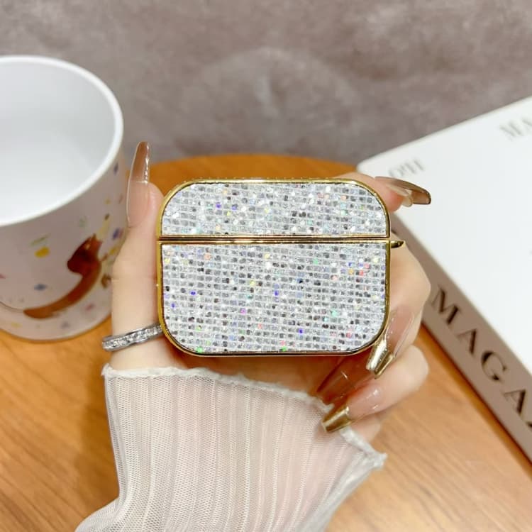 Custodia protettiva glitterata per AirPods 4 con moschettone (Bianca) - Immagine 1