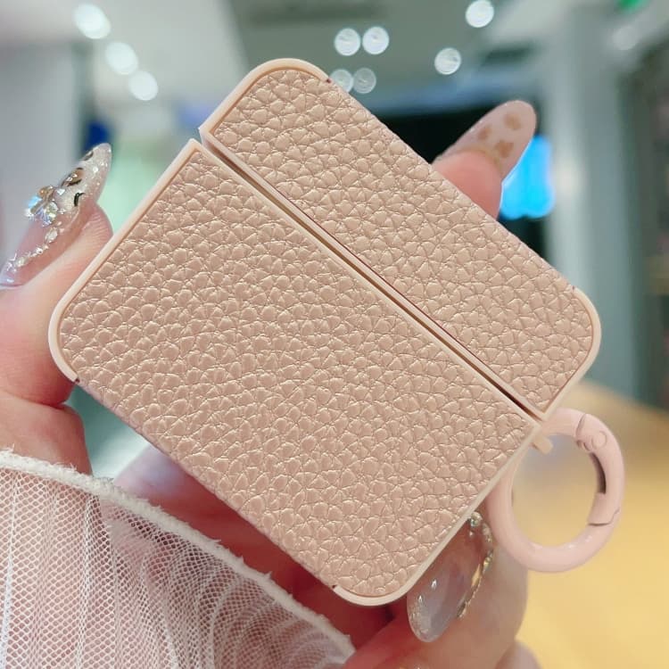 Adesivo in pelle con texture litchi per custodia protettiva per auricolari AirPods 4 (Oro rosa) - Immagine 1