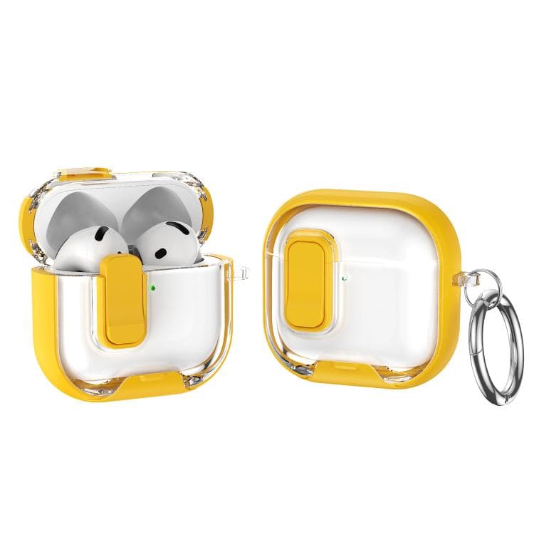 Custodia protettiva trasparente con blocco e supporto per AirPods 4, cristallo Bluetooth, colore giallo - Immagine 1