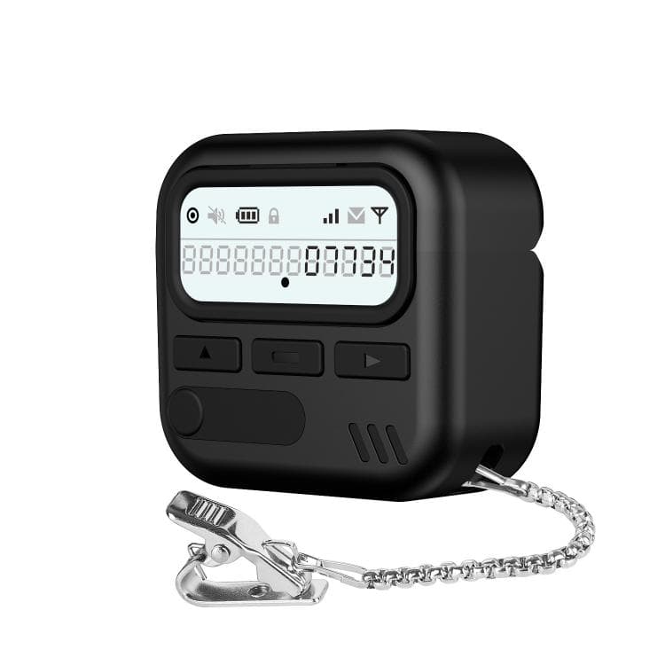 Custodia protettiva per auricolari AirPods 4 in stile cercapersone retrรฒ con catena metallica (Nero) - Immagine 1