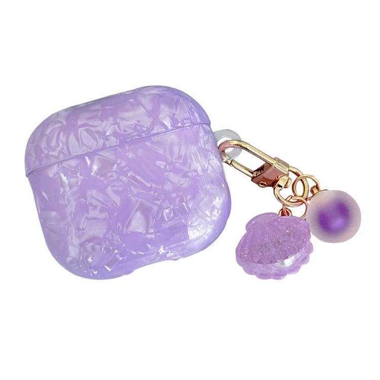 Custodia per auricolari AirPods 4 con guscio texture perla e gancio (Lilla chiaro) - Immagine 1