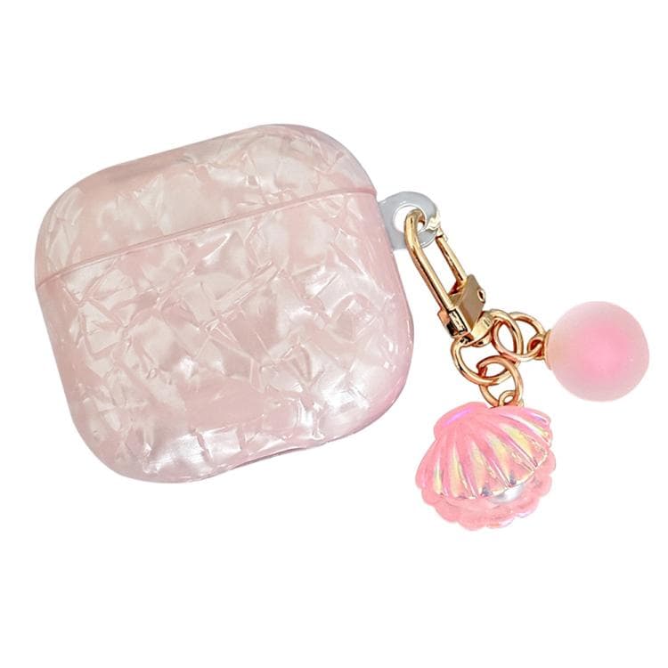 Custodia per AirPods 4 con texture a conchiglia e gancio per ciondolo (Rosa) - Immagine 1