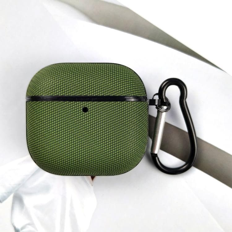 Custodia protettiva per auricolari in tessuto tecnico e pelle a doppio filo per AirPods 4 (Verde) - Immagine 1