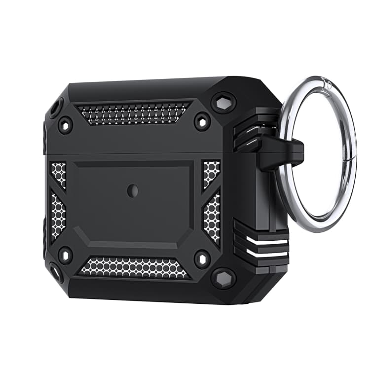 Custodia per AirPods 4 in TPU ibrido e PC antiurto con gancio (Nero) - Immagine 1