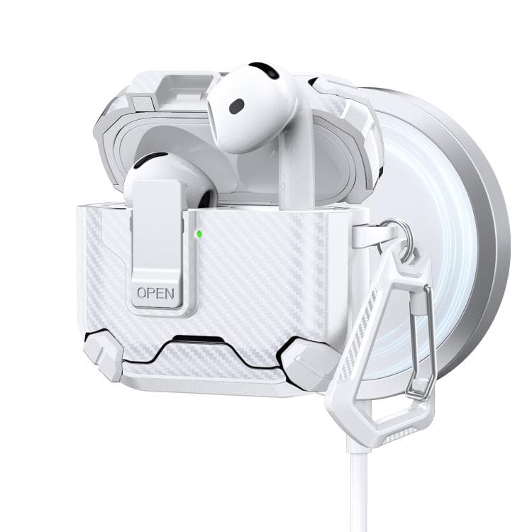 Custodia per AirPods 4 con supporto magnetico MagSafe in due colori, motivo in fibra di carbonio (Bianco) - Immagine 1