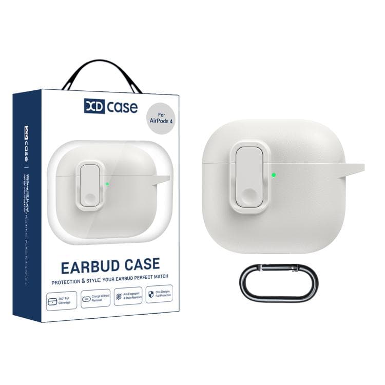 Custodia per AirPods 4 XDcase in TPU con texture in similpelle e lucchetto di sicurezza (Bianco) - Immagine 1