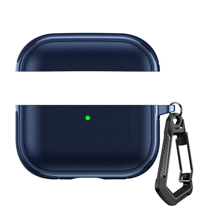 Custodia protettiva per auricolari in pelle vegana con texture divisa e gancio in metallo per AirPods Pro 2 / AirPods Pro (Blu) - Immagine 1