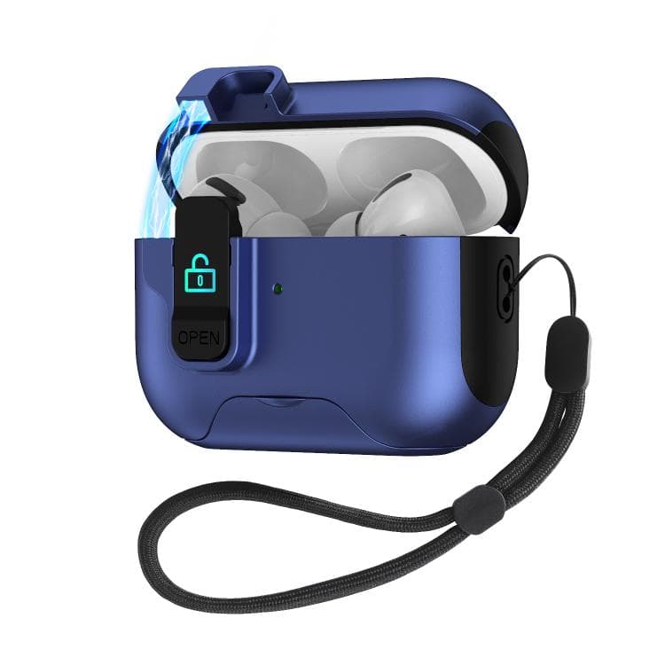 Custodia per auricolari AirPods Pro 2 con coperchio a comparsa automatica e blocco a scorrimento (Blu scuro) - Immagine 1