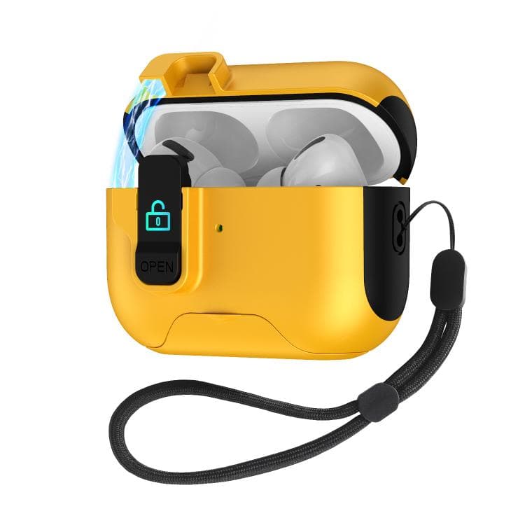 Custodia per auricolari AirPods Pro 2 con coperchio a comparsa automatica e blocco a scorrimento (Giallo) - Immagine 1