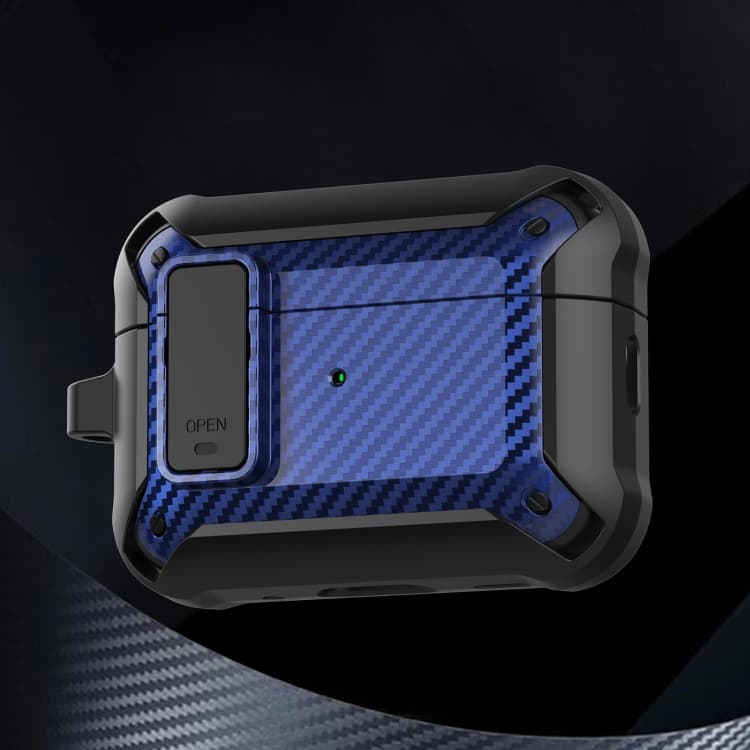 Custodia protettiva in fibra di carbonio Bumblebee per auricolari AirPods Pro 2 (Nero Blu) - Immagine 1
