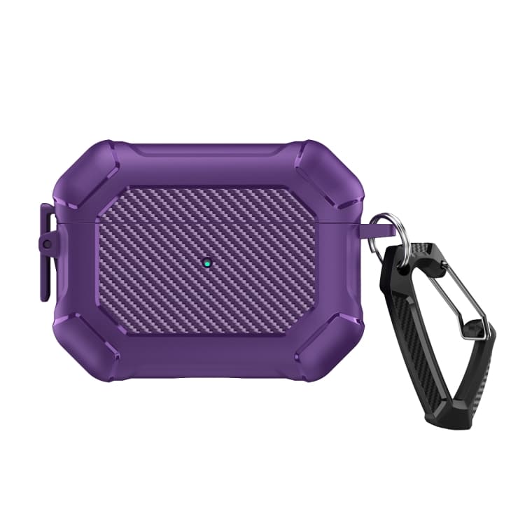 Custodia protettiva per cuffie AirPods Pro 2 in TPU+PC con fibbia in carbonio e moschettone (Viola) - Immagine 1