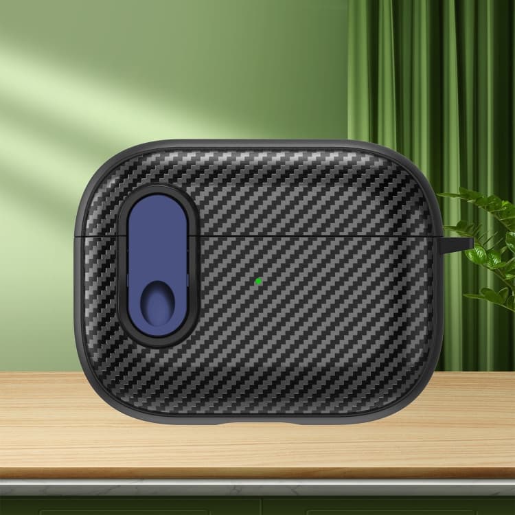 Custodia per auricolari wireless AirPods Pro 2 con texture in fibra di carbonio e lucchetto di sicurezza (Blu) - Immagine 1