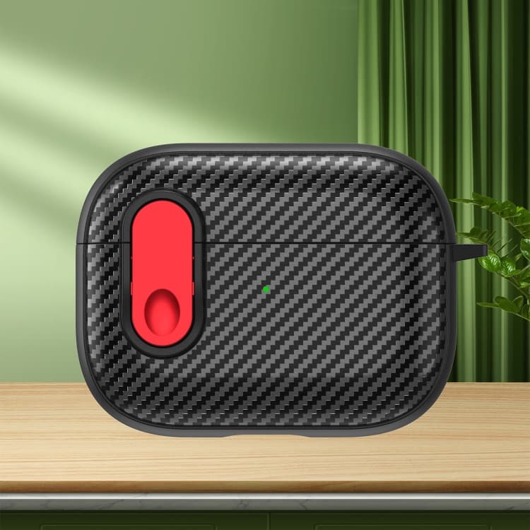 Custodia per auricolari wireless AirPods Pro 2 con texture in fibra di carbonio e lucchetto di sicurezza (Rosso) - Immagine 1